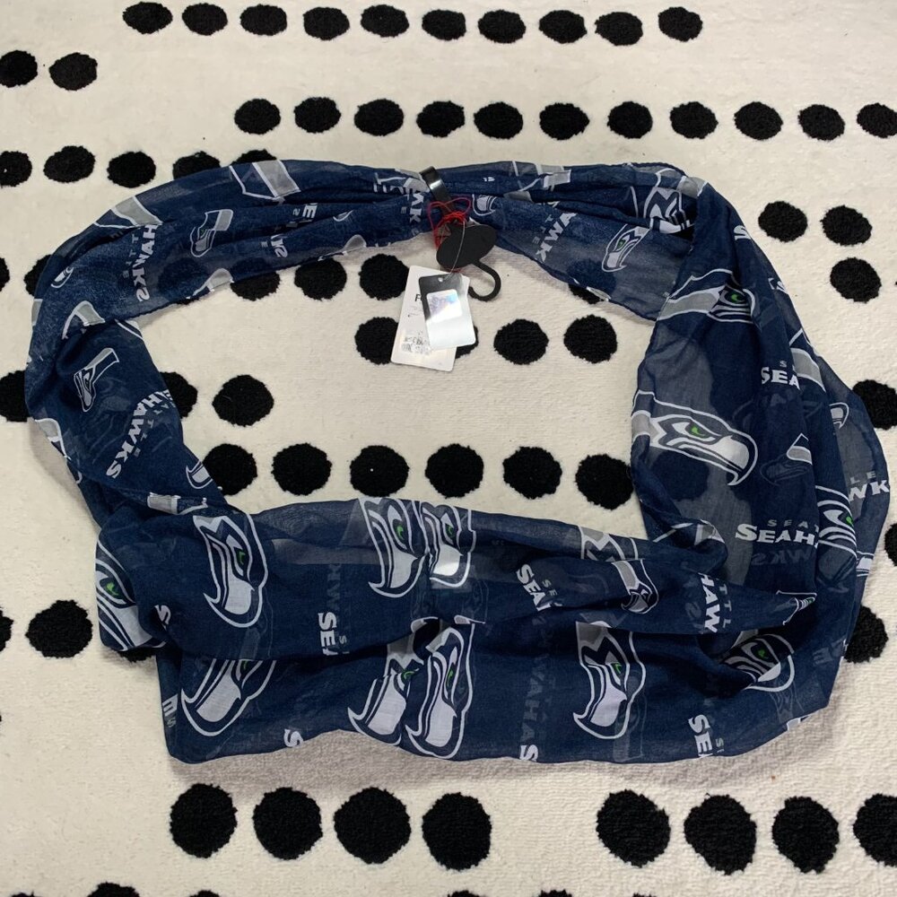 Seattle Seahawks Infinity Scarf Navy Sheer Lightweight NFL Football Logo New